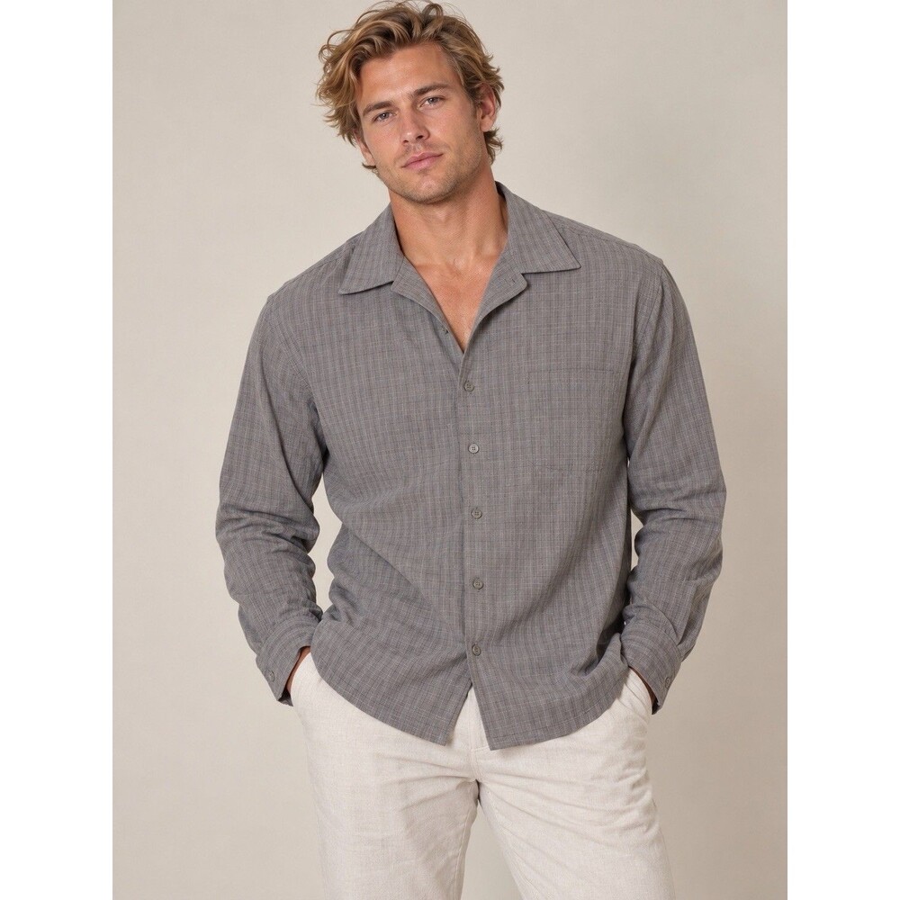 Pierre Cardin Men’s Large 16-16.5 Gray Geometric Long Sleeve Button Shirt